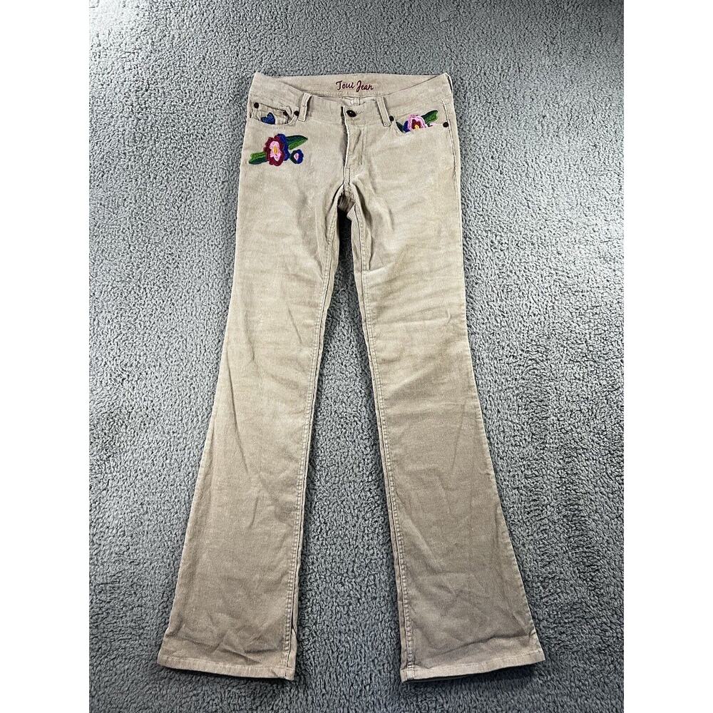 Vintage Floral Embroidered Corduroy Flare Leg Pants Women 28x32 Boho Festival